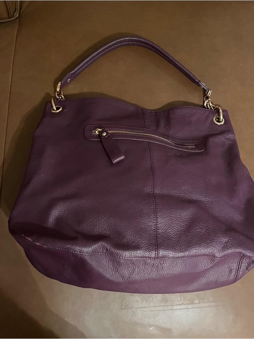 Cuore & Pelle Sophia Shoulder Hobo Purple Pebbled Leather w/ Gold Chain Trim
